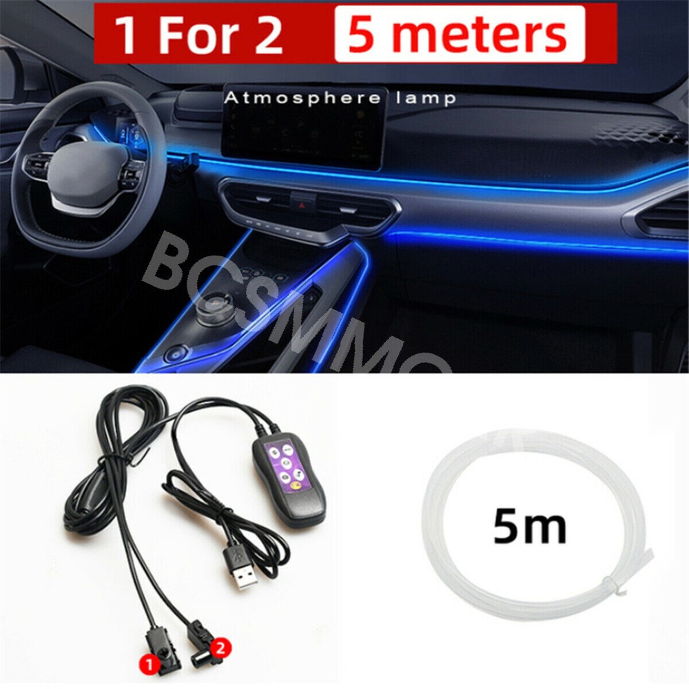Car Interior Decorative Ambient Lamp USB Neon Light Strip RGB Multiple Modes 5M