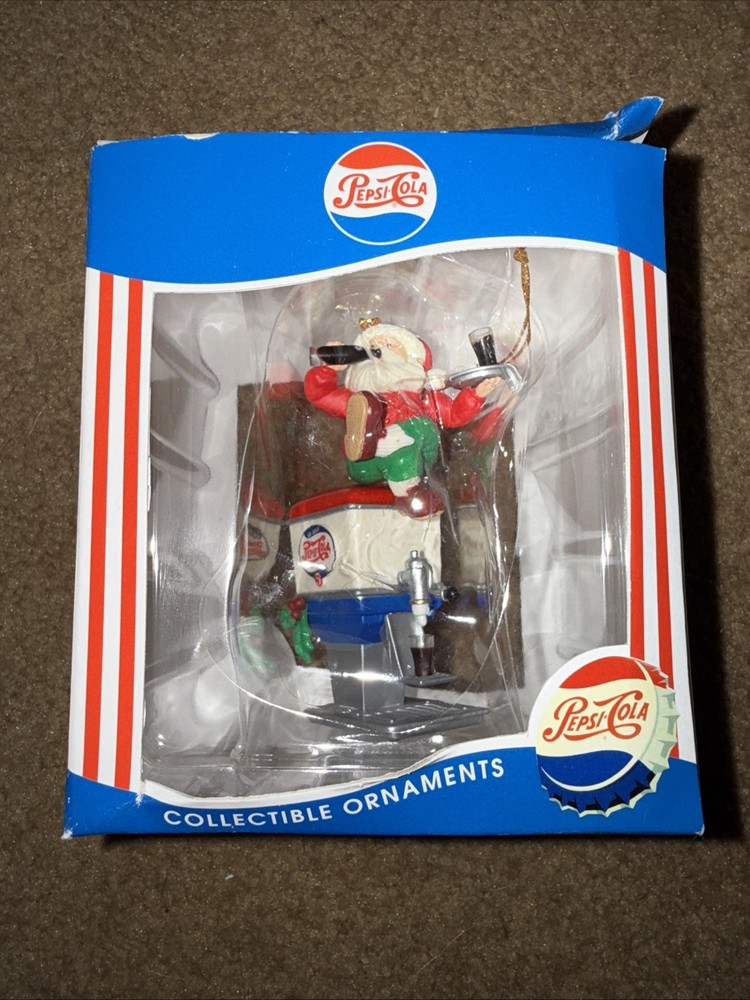 Vintage Pepsi Cola Ornament Santa On Soda Fountain, 1997