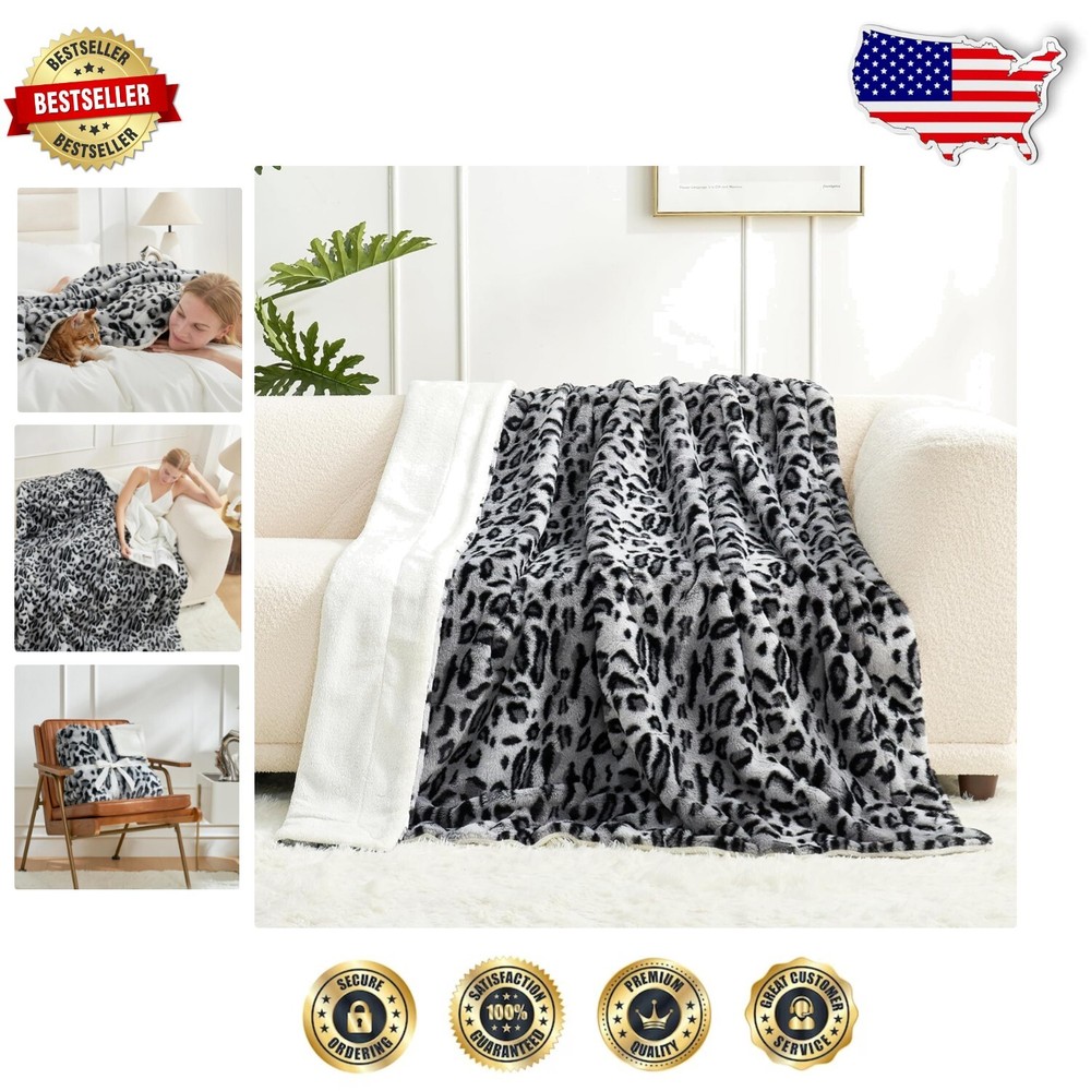 Elegant Leopard Print Faux Fur Throw - Warm & Fluffy Blanket for Year-Round Use