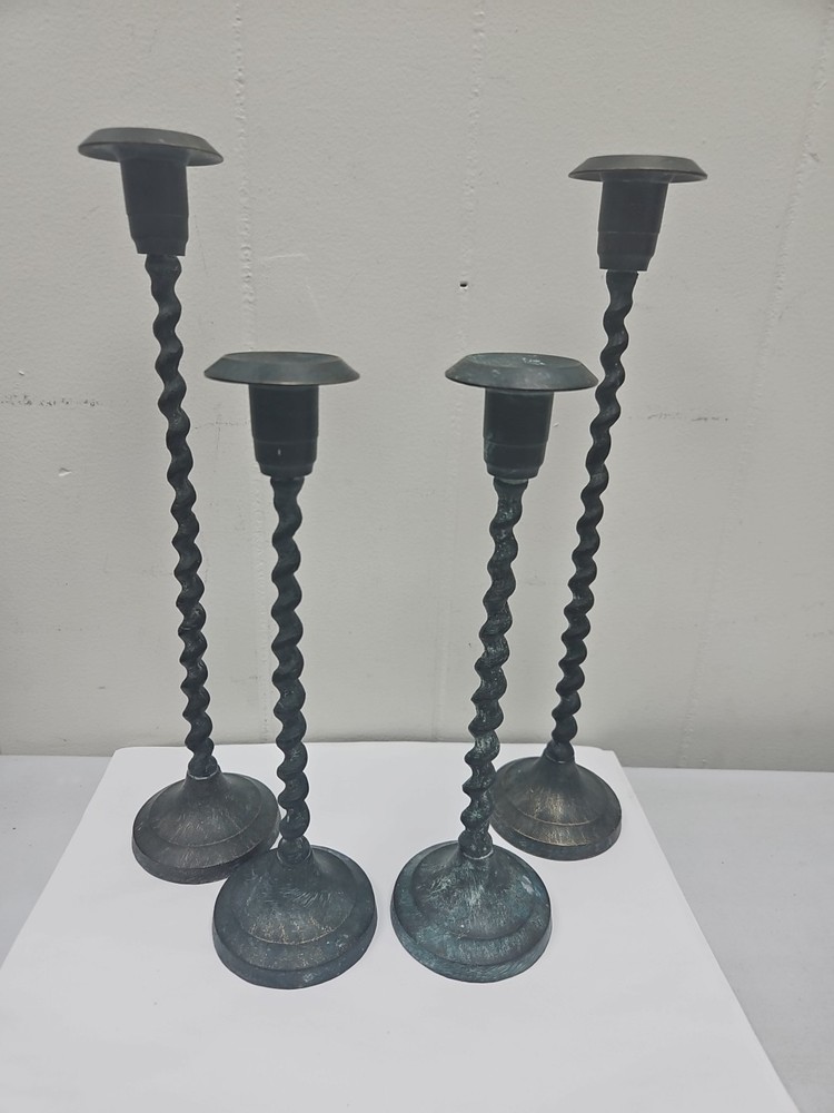 Vintage Set of (4) Brass Barley Twist candlestick holders  