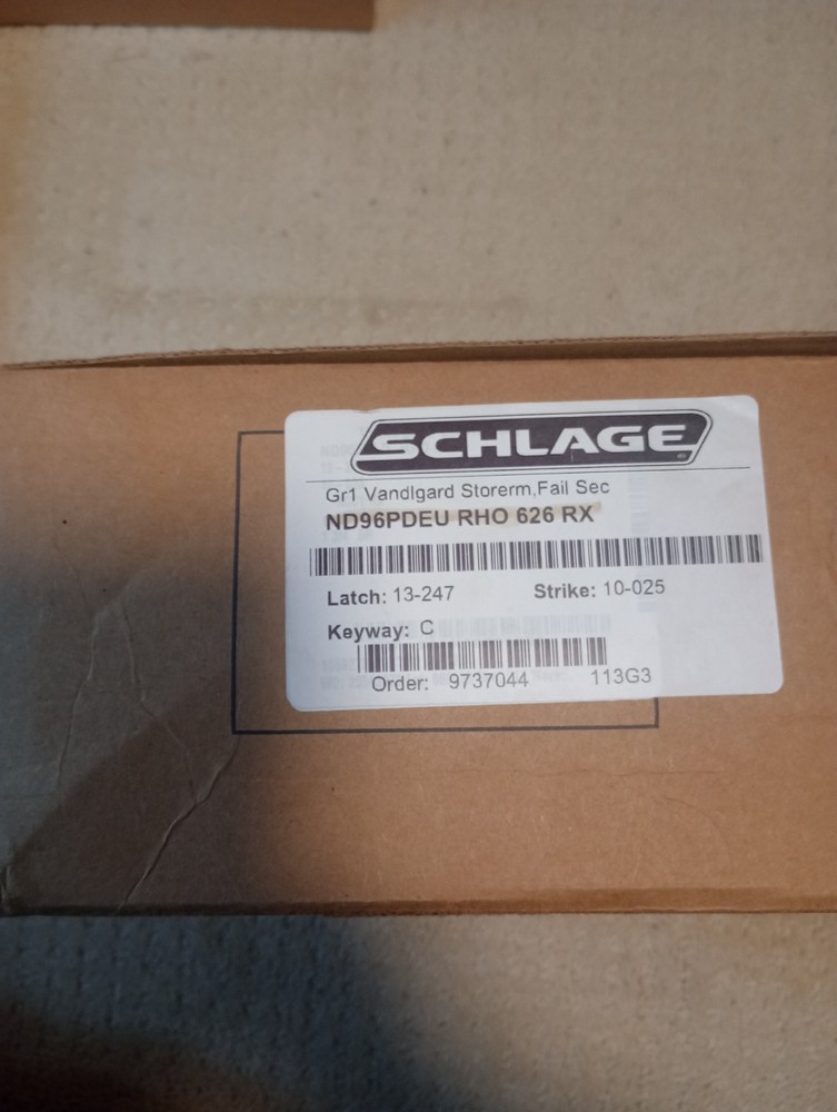 SCHLAGE ELECTRIC LOCK ND96PDEU RHO 626 RX, Latch:13-247,Strike:10-025,Keyway: C