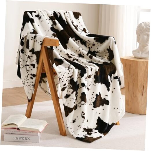 3D Print Cow Flannel Fleece Throw Blanket, 300 GSM Lightweight Blanket for