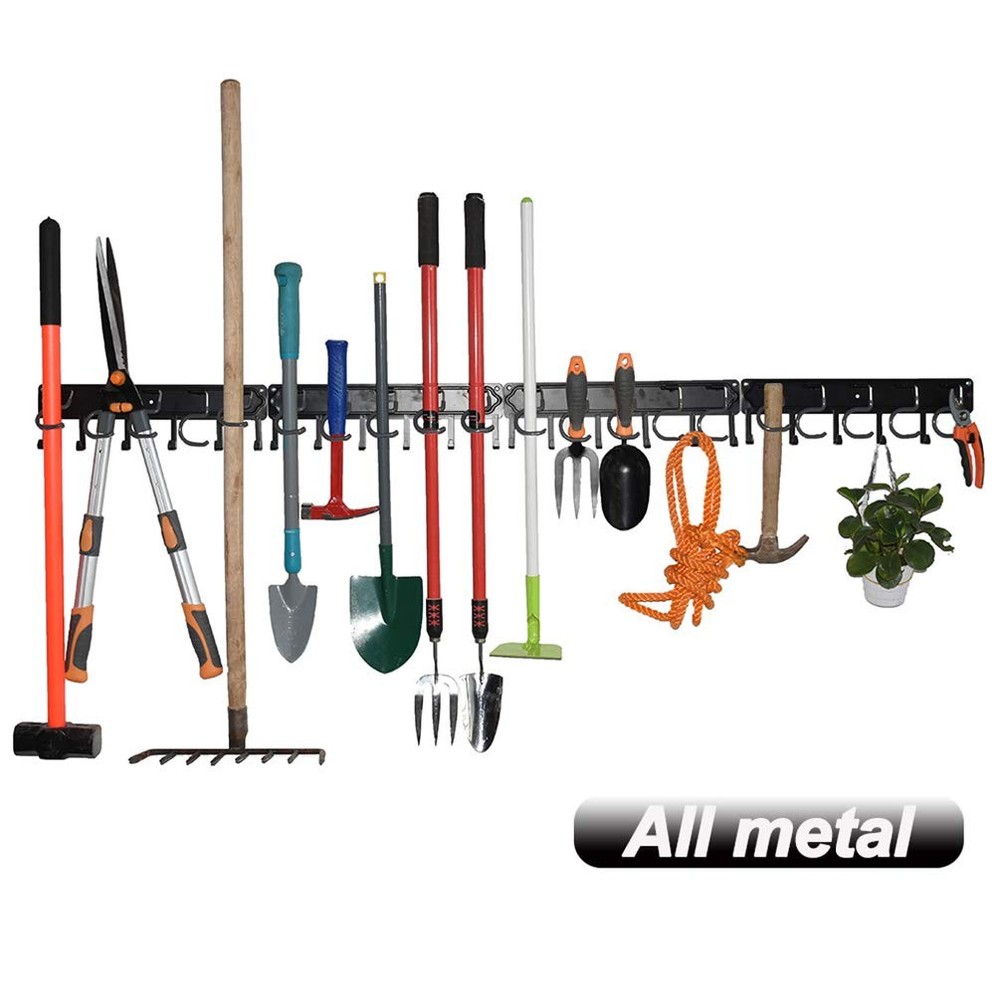 68-Inch All Metal Garage Wall Organizer for Garden Tools with Adjustable Storage Hooks