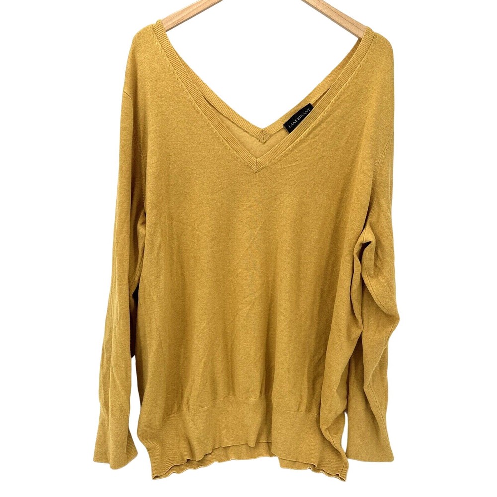 Lane Bryant Sweater Womens 26 / 28 V Neck V Back Pullover Long Sleeve Gold
