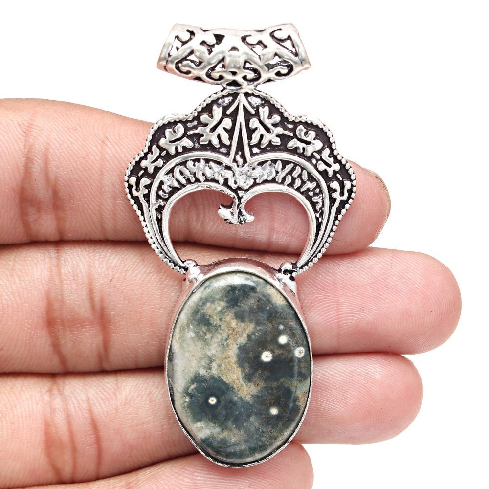 Ocean Jasper Silver Pendant Handmade Gemstone Jewelry Gift For Her 2.5 Inch