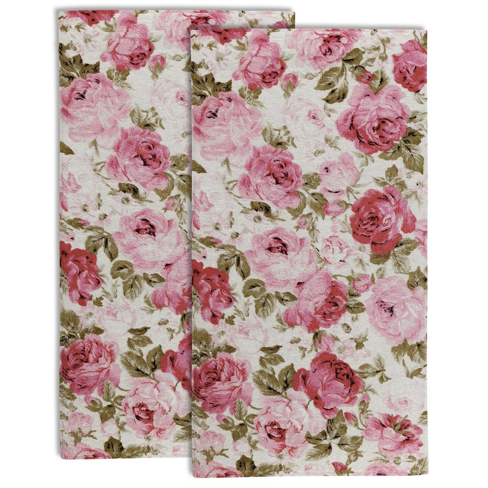 Retro Pink Red Rose Flowers Hand Towel for Bathroom Set of 2,Watercolor Rose ...