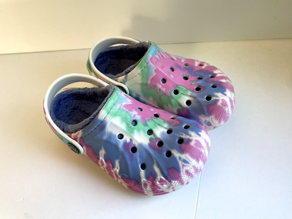 Crocs Kids Fleece Lined Thermal Insulated Slip On Clog Size C12 Classic Tie Dye