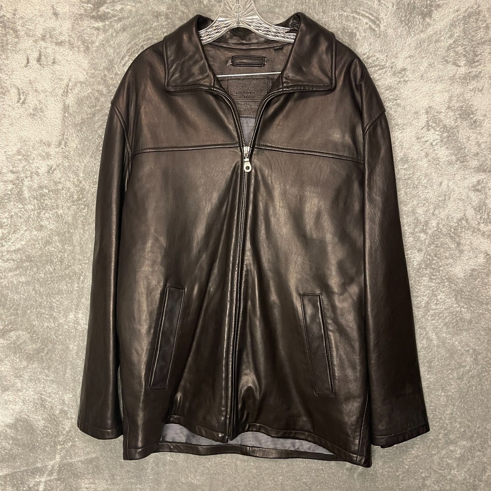 Roundtree & Yorke Men Black Real Genuine Lambskin Soft Leather Jacket Full Zip L