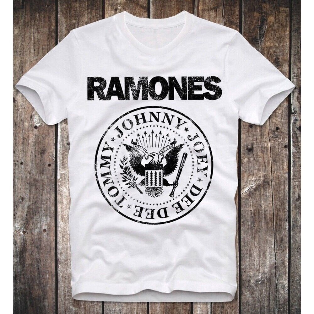 Ramones Logo Punk Rock Band Heavy Cotton White Full Size Unisex Tee Shirt