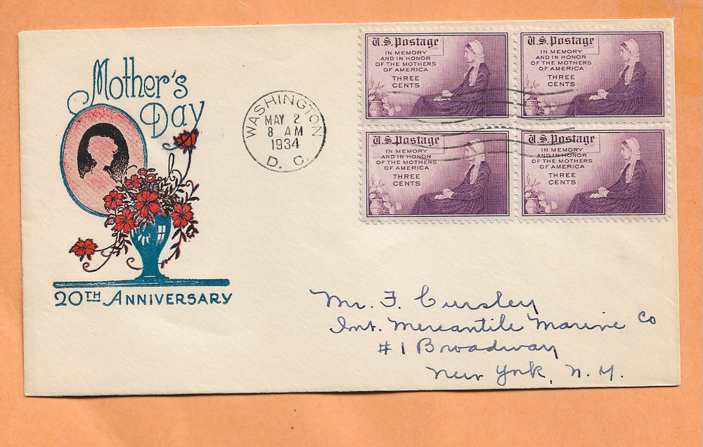 MOTHERS DAY 20th ANNIVERSARY MAY 2,1934 WASHINGTON DC   VINTAGE COVER    **-image