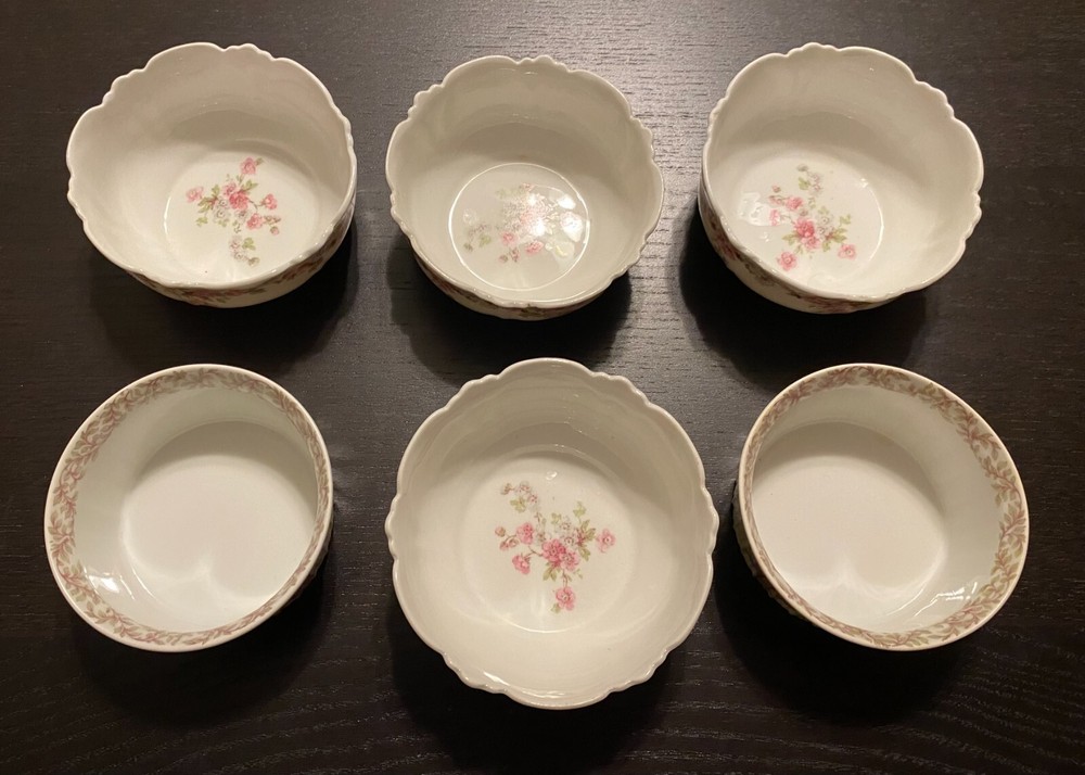 6 Antique GDA Limoges Pink Roses Ramekins Bowls France Mix Lot