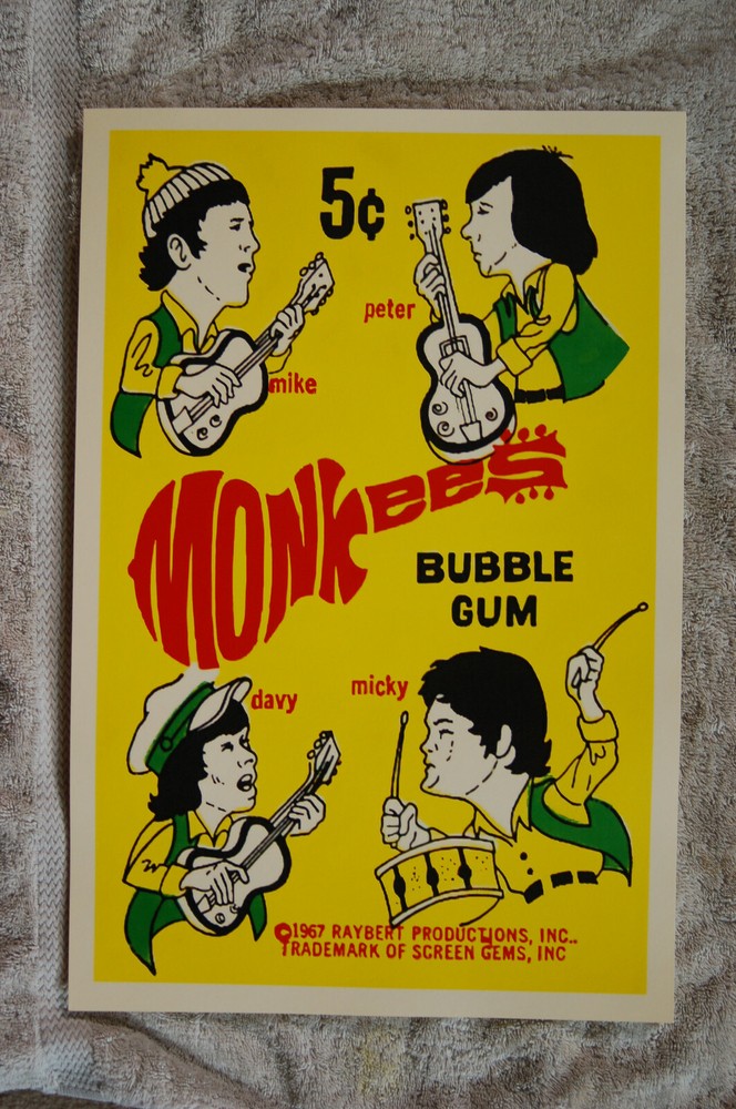Vintage Monkees Bubble Gum Promotional Poster from the 1960s