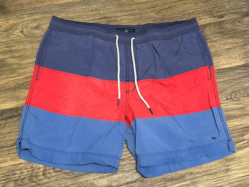 Tommy Hilfiger Mens XL Color Block Lined Swim Trunks Shorts Excellent Condition