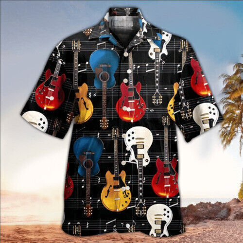 Music Guitar Bass Hawaiian Summer Beach 3D All Over Print Shirt