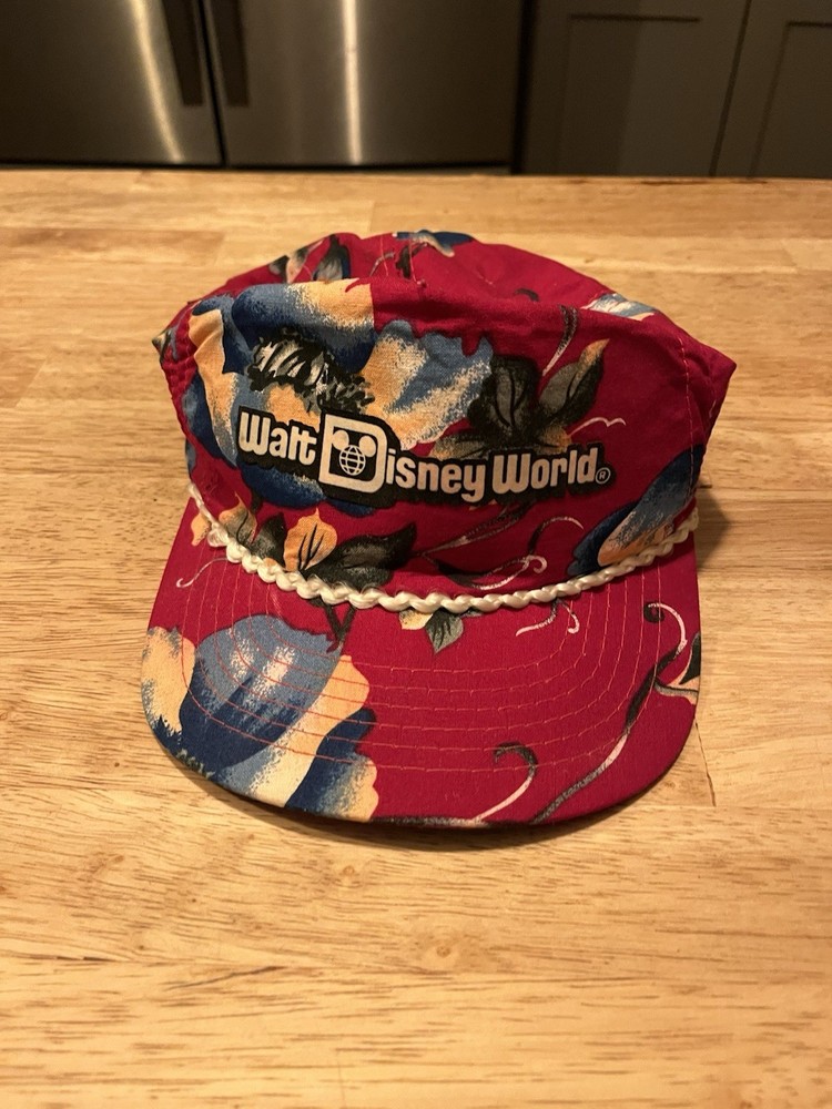 Vintage Walt Disney World Floral Hawaiian Snapback Cap Adjustable Rare Hat