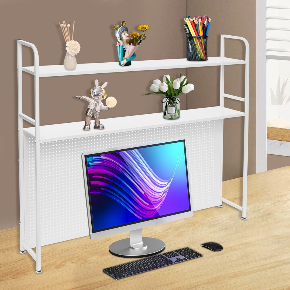 Desktop Bookshelf White Desktop Storage Organizer 2-tier For Office & Home