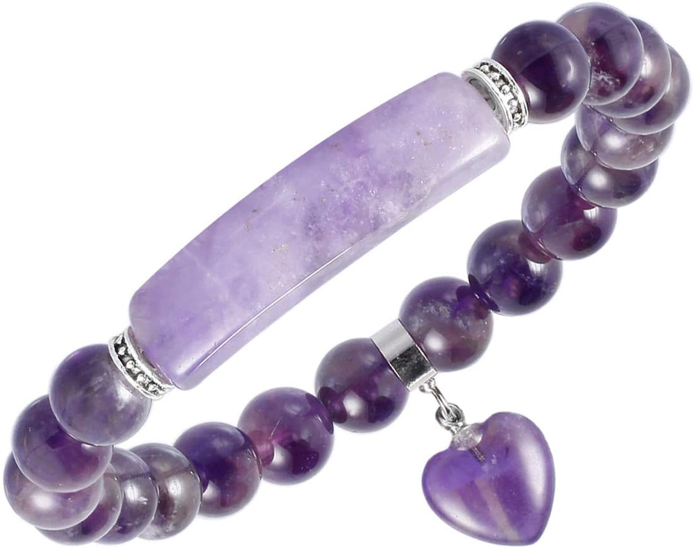 Healing Stone Bracelet 8Mm Beads Chakra Crystal Energy Heart Charm Bracelet Hand