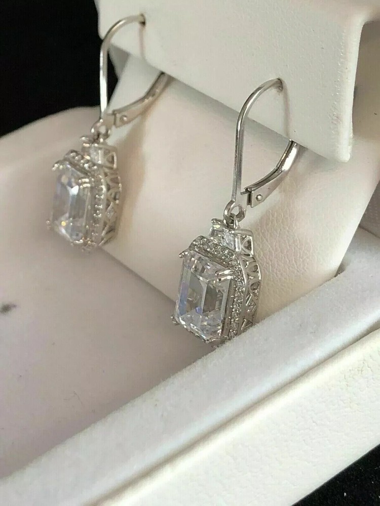 2.50Ct Emerald Cut Simulated Diamond Drop Earrings in 14K White Gold Plated