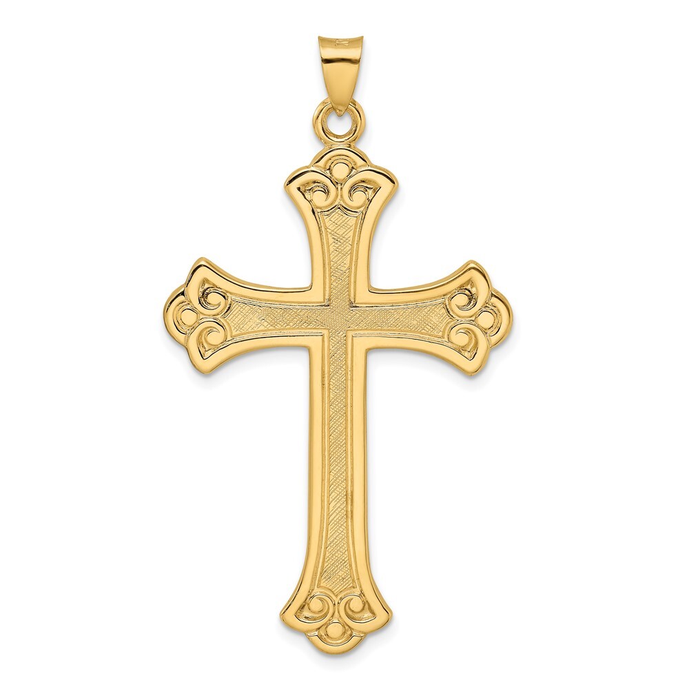 14k Yellow Gold Polished Solid Fleur de Lis Cross Pendant L-2.08 Inch 5.68gm