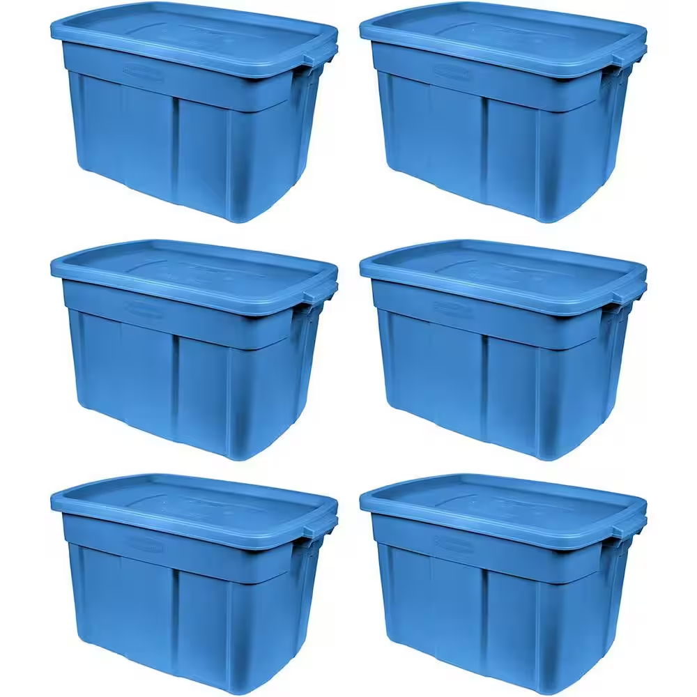 Roughneck Tote 18 Gal. Storage Tote Container in Heritage Blue (6-Pack)