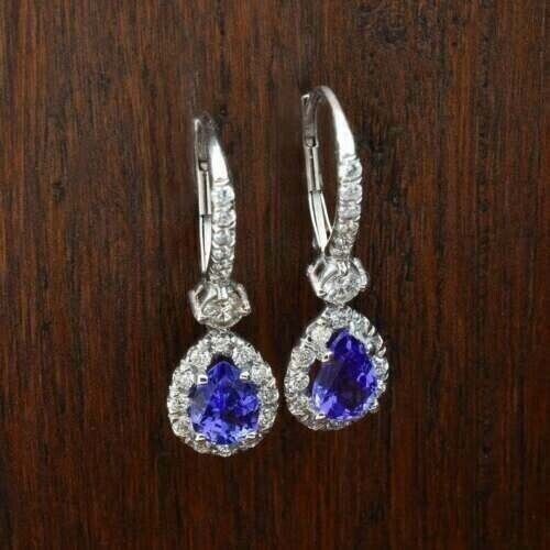 3Ct Pear Cut Simulated Tanzanite Drop/Dangle Earrings In 14K White Gold Plated