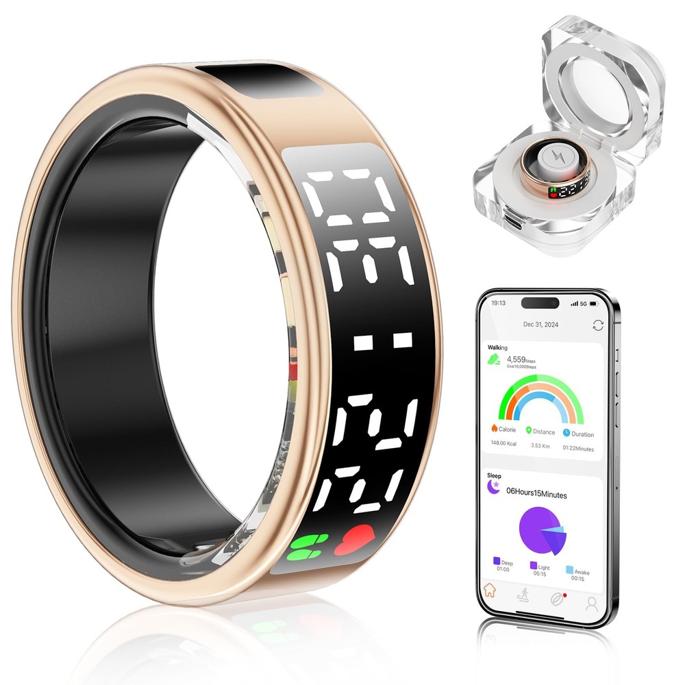Smart Ring Health Tracker with Display Touch Button Bluetooth Connectivity