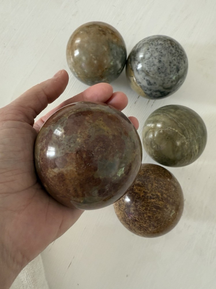 ✿ Set of 5 Polished Natural Stone Crystal Spheres 3” Jasper Onyx Decor