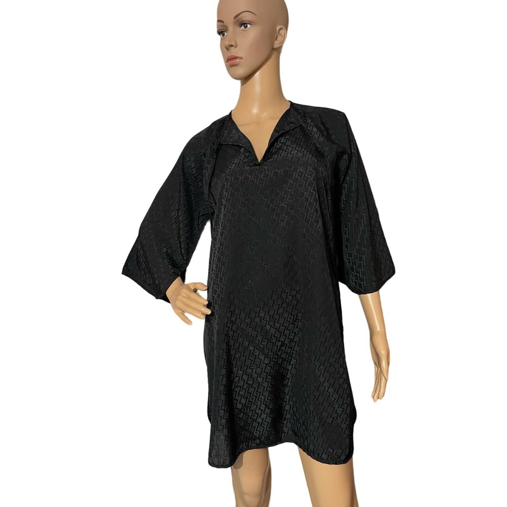 PAULA SAKER MINI DRESS|SWIM COVER UP BLACK SMALL SEMI SHEER GEO PRINT