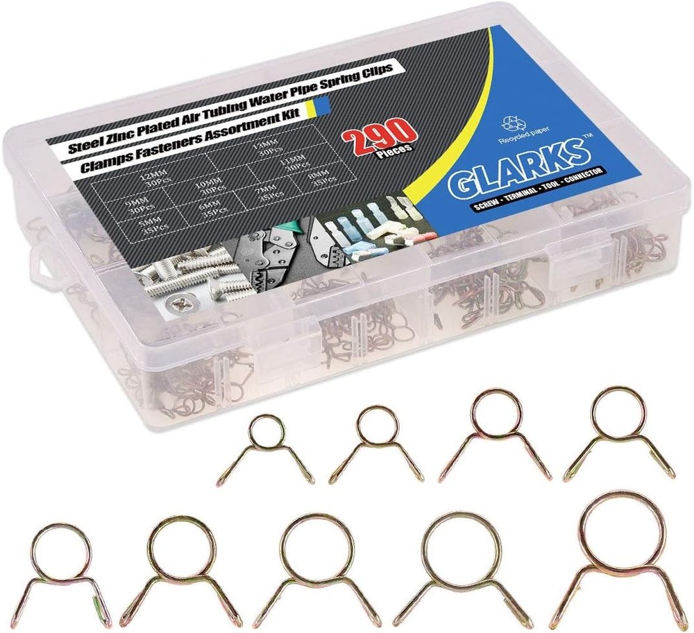 Glarks 290Pcs Fuel Line Hose Clamps Bronze Air Water Tubing Spring Clips