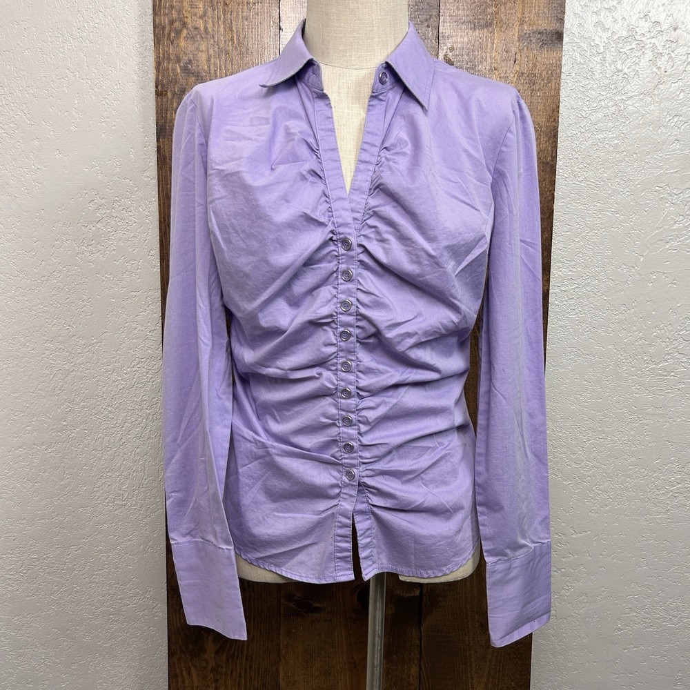 NY&Co Womens L Shirt Button Up Purple Office Siren Corpcore Y2K Sexy Secretary