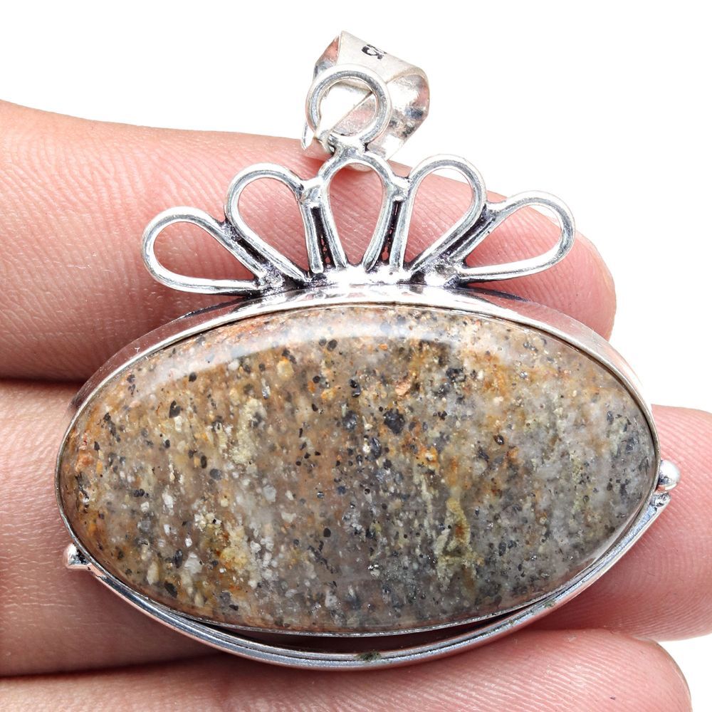 Black Rutile Gemstone Pendant Silver Jewelry Mothers Day Gift 1.75 Inch