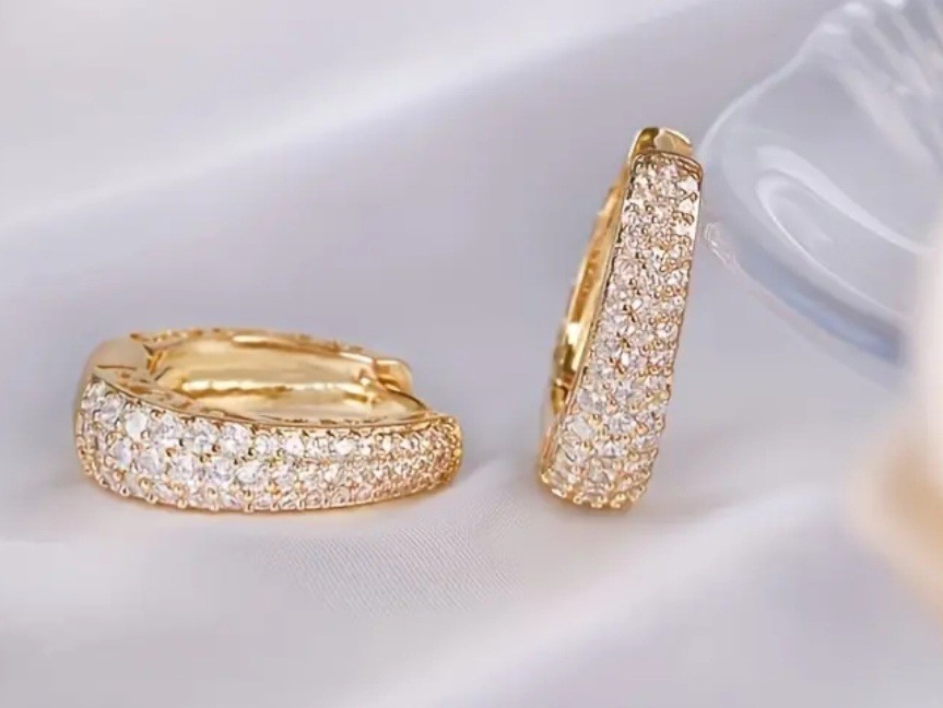 Luxury Gold-Tone CZ Hoop Earrings for Women – Elegant & Sparkling