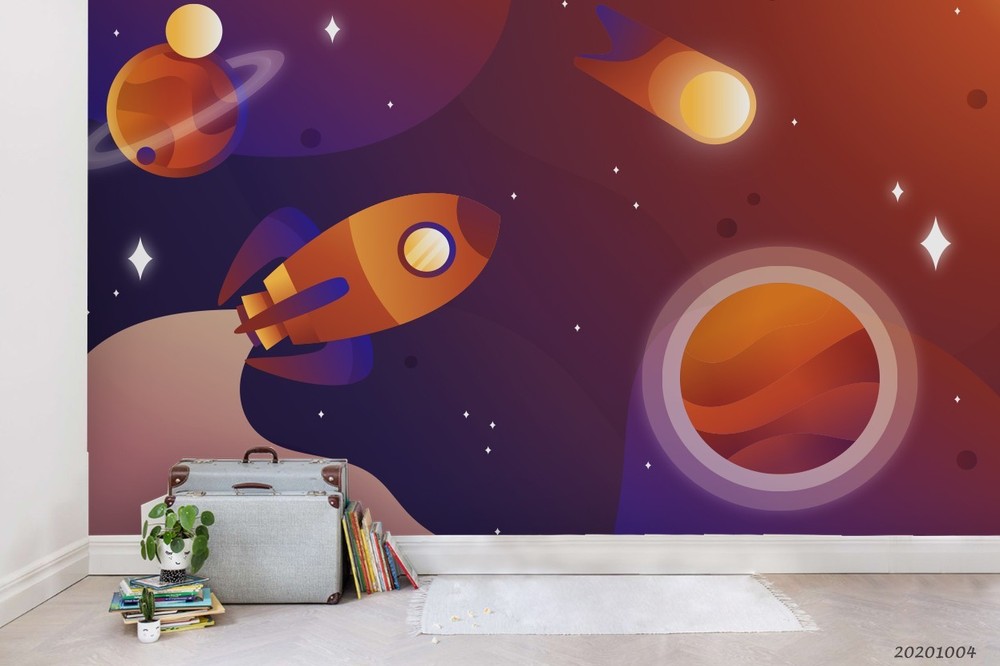 3D Space Planet Rocket Illustration Wall Murals Wallpaper Murals Wall Sticker 5