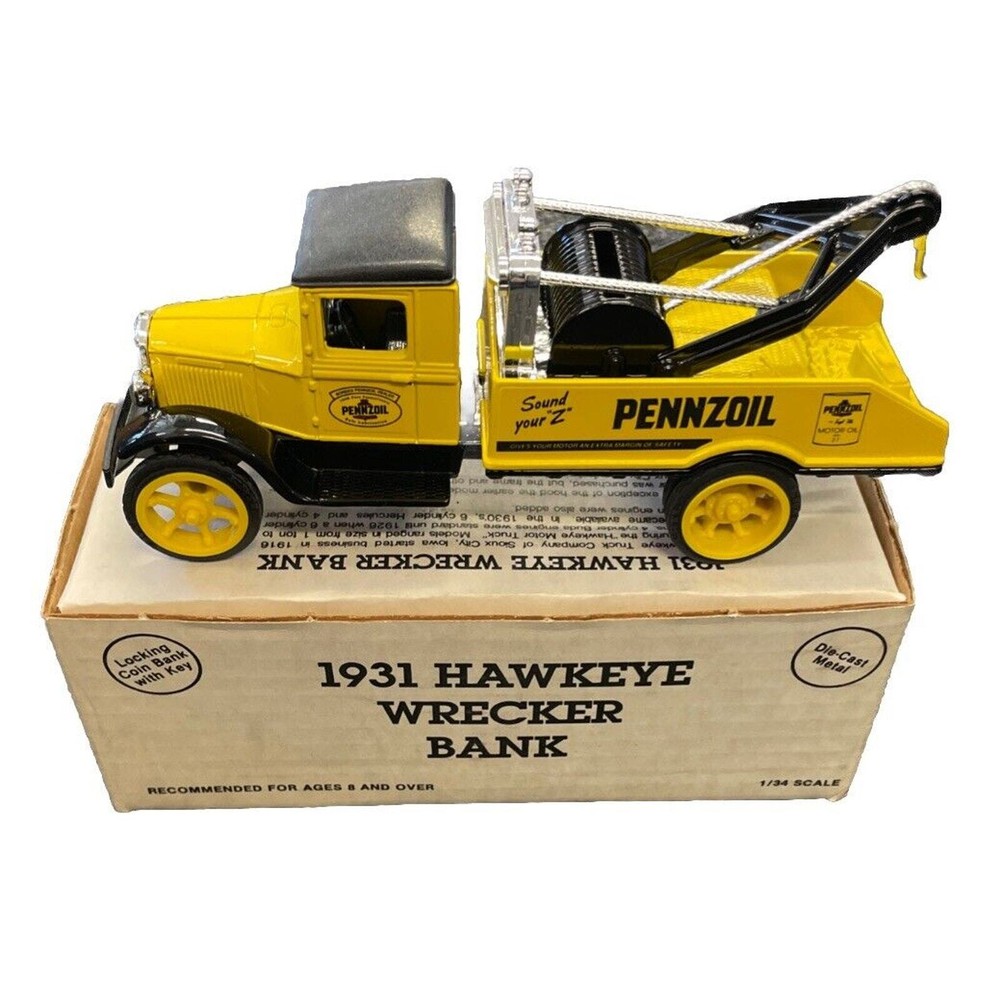 Ertl Pennzoil 1931 Hawkeye Wrecker 1:34 Scale Die Cast Bank