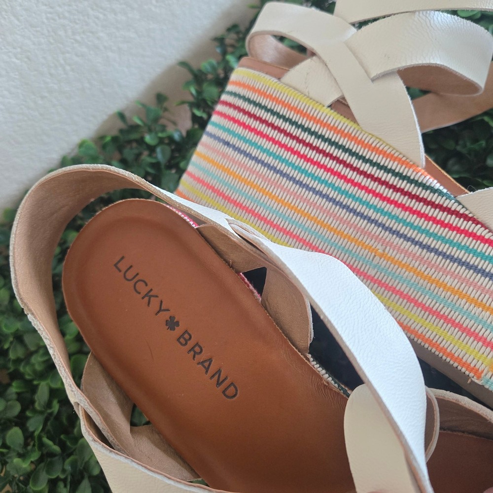 Lucky Brand White Leather Rainbow Wedge Sandals Size 8.5 Womens  