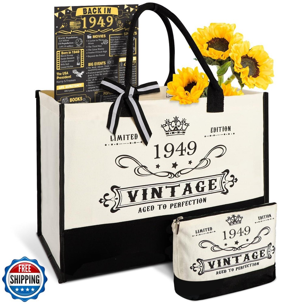 76th Birthday Gift Ideas for Women - Personalized Canvas Tote Bag Travel Accessory for 76 Year Old