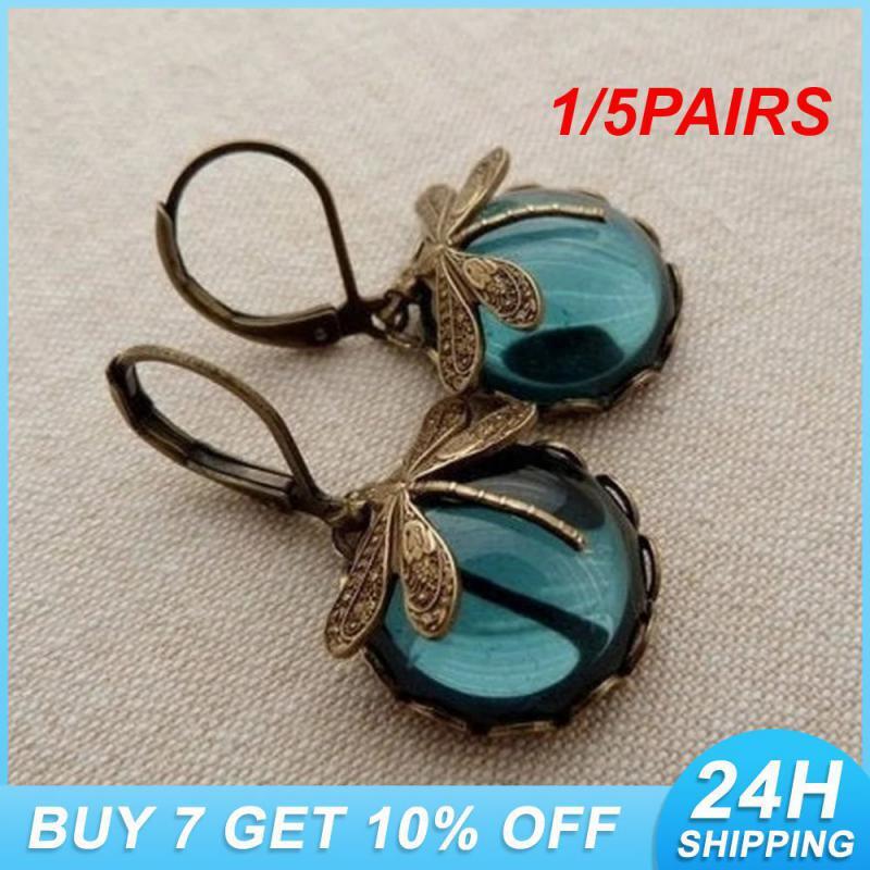 1/5PAIRS Mini Electroplating Dragonfly No Fading Moonstone Earrings Sculpture El
