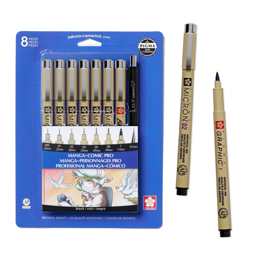 SAKURA Pigma Micron Manga Comic Pro Fineliner Pens - Archival Black Ink Pens ...