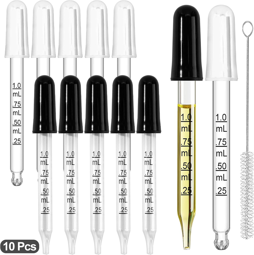 10Pcs Eye Dropper with Durable Rubber Head, 1Ml Glass Dropper, Liquid Droppers f