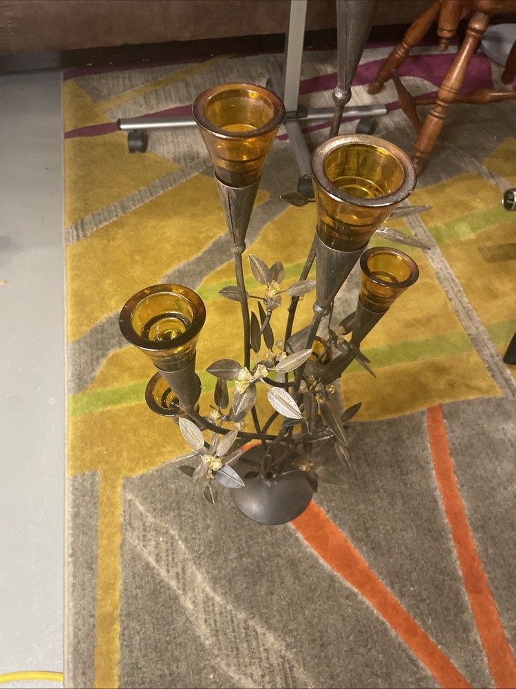 Metal Tree Candle Holder Branch Tea Light Stand Rustic Decor Bronze Orange