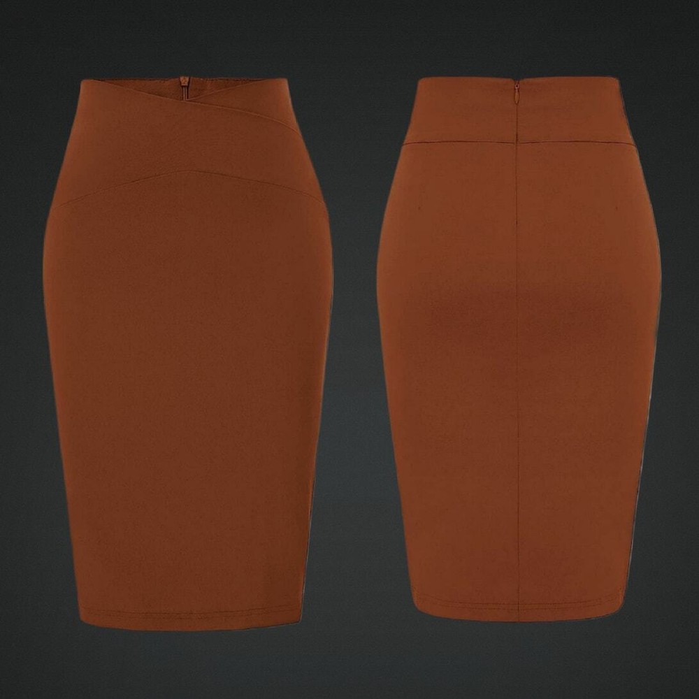 Elegant Brown Grace Karin Pencil Skirt for Women Size M