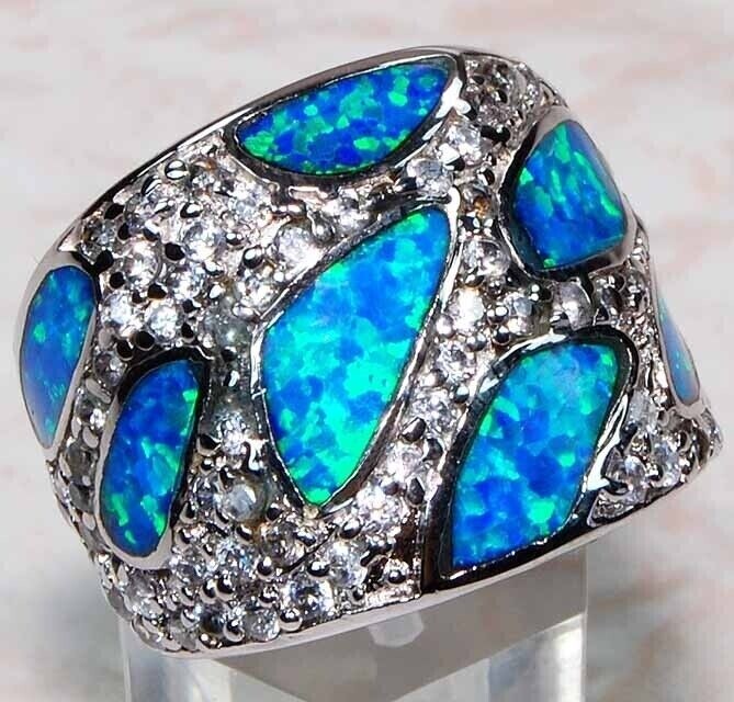 1CT Australian Opal Inlay & Topaz 925 Solid Sterling Silver Ring Sz 7 DT1