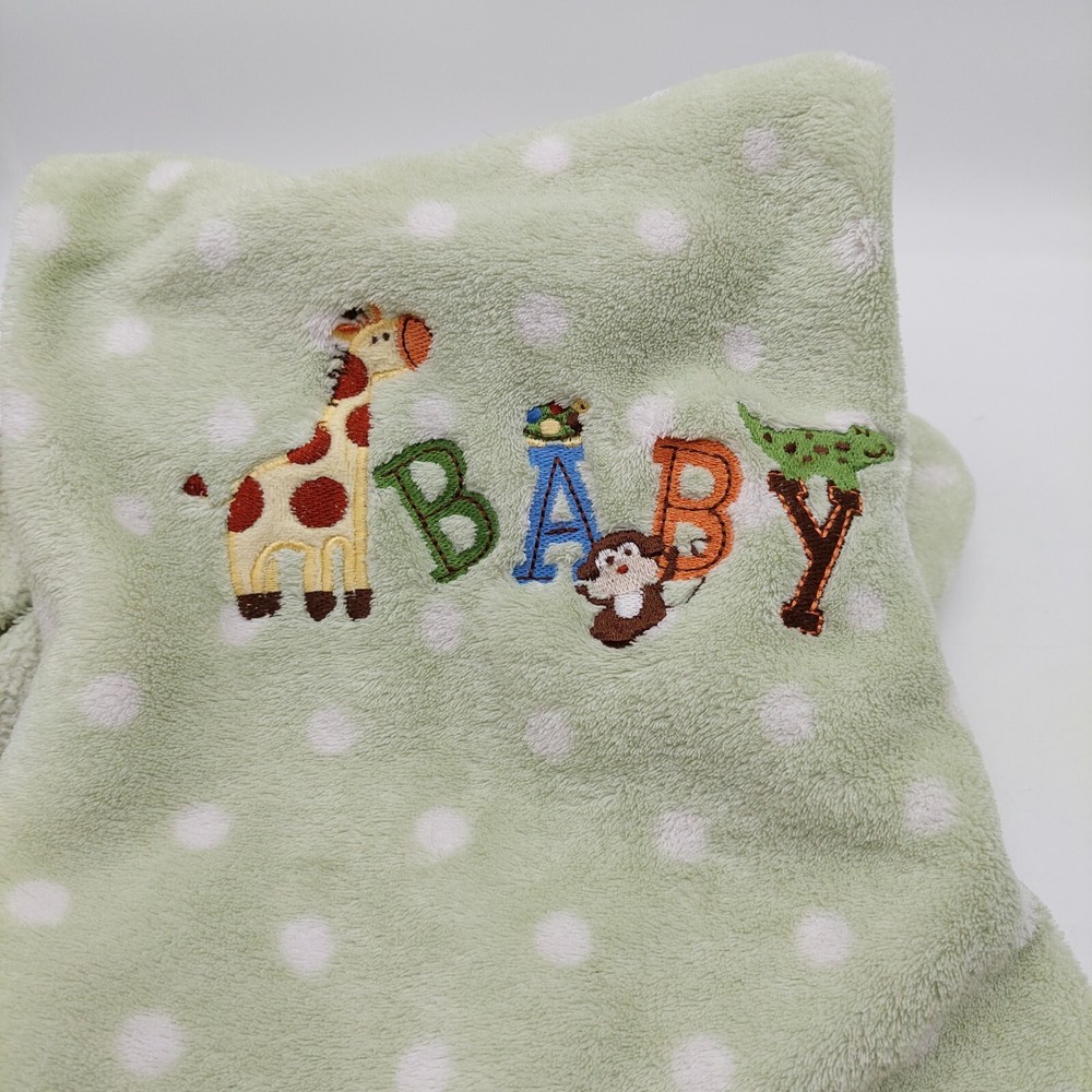 Garanimals Baby Blanket Green White Polka Dot Giraffe Monkey Turtle 30