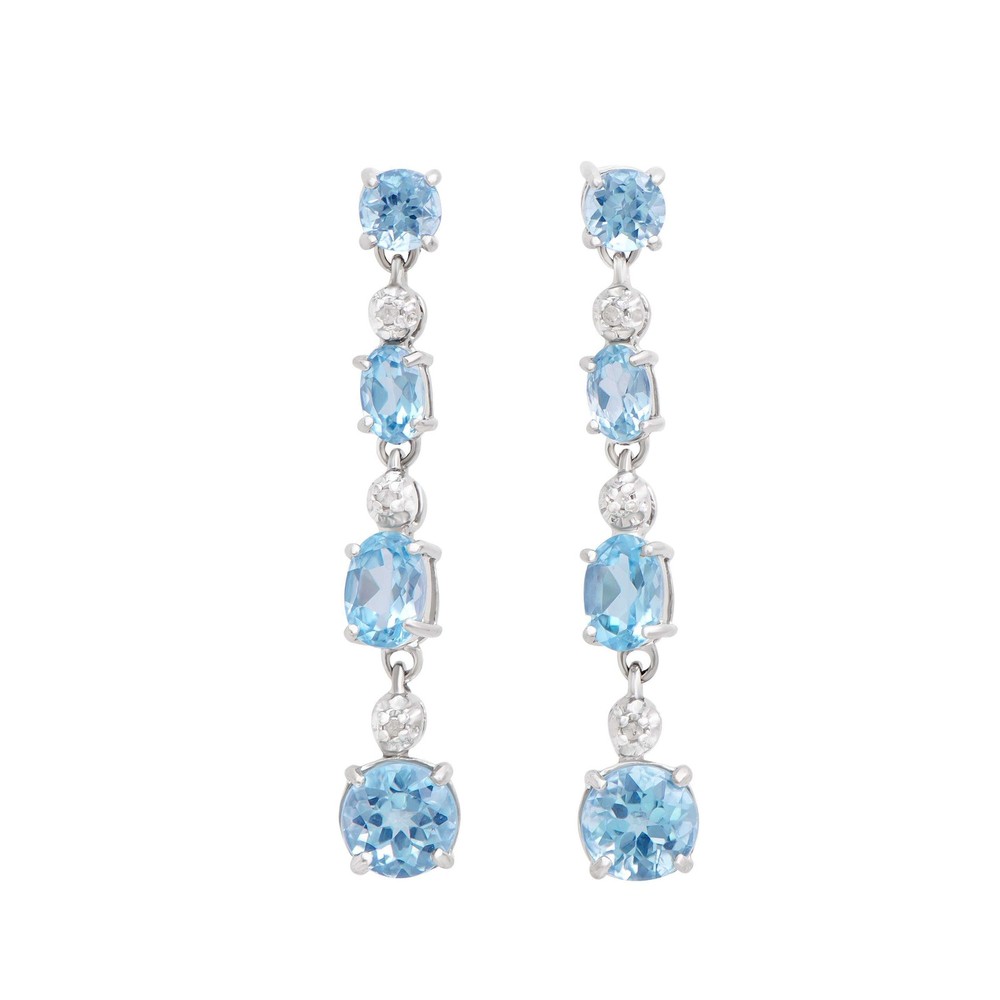Sterling Silver Blue Topaz Diamond Stud Earrings for Women Rhodium Plated