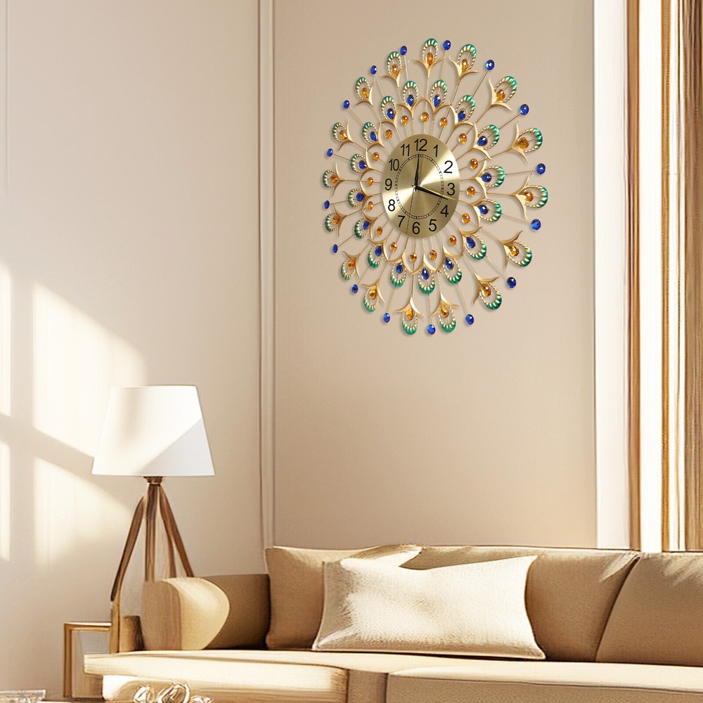 Modern Gold Large Wall Clock, Round Home Decoration Clock 23.62*23.62in