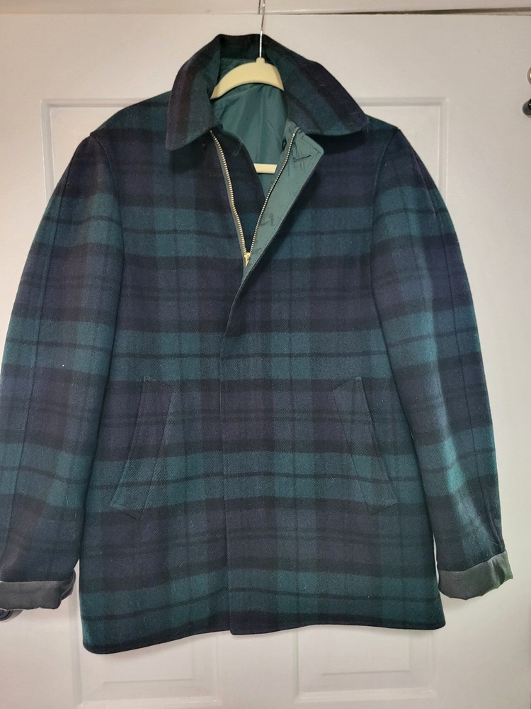 Vtg 50s Mens Pendleton Reversable Wool Rain Jacket Black Watch S M Chest 42
