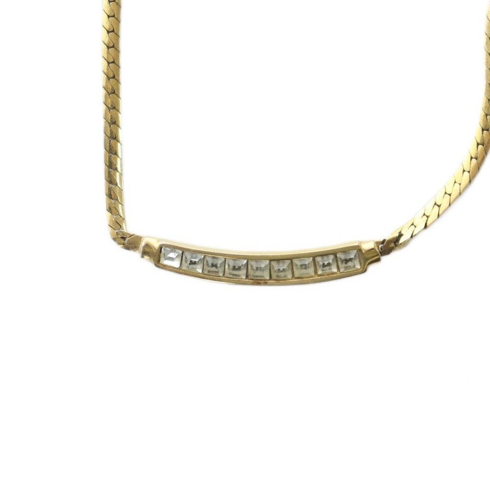 Dior Rhinestone Logo Necklace in Gold with Engraved Detail
