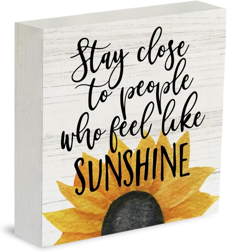 Rustic Farmhouse Sunflower Wooden Box Sign 5x5 Tabletop Shelf Decor