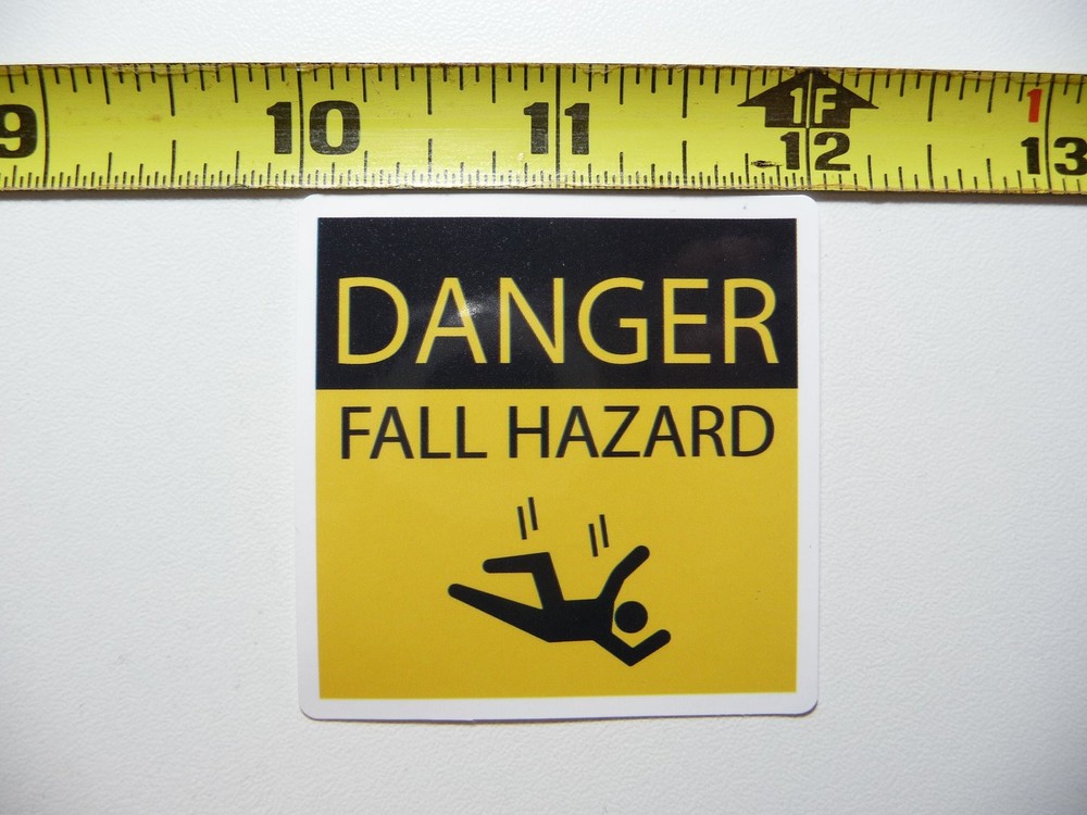 DANGER Fall Hazard Sticker for Building Doors and Workplace Safety