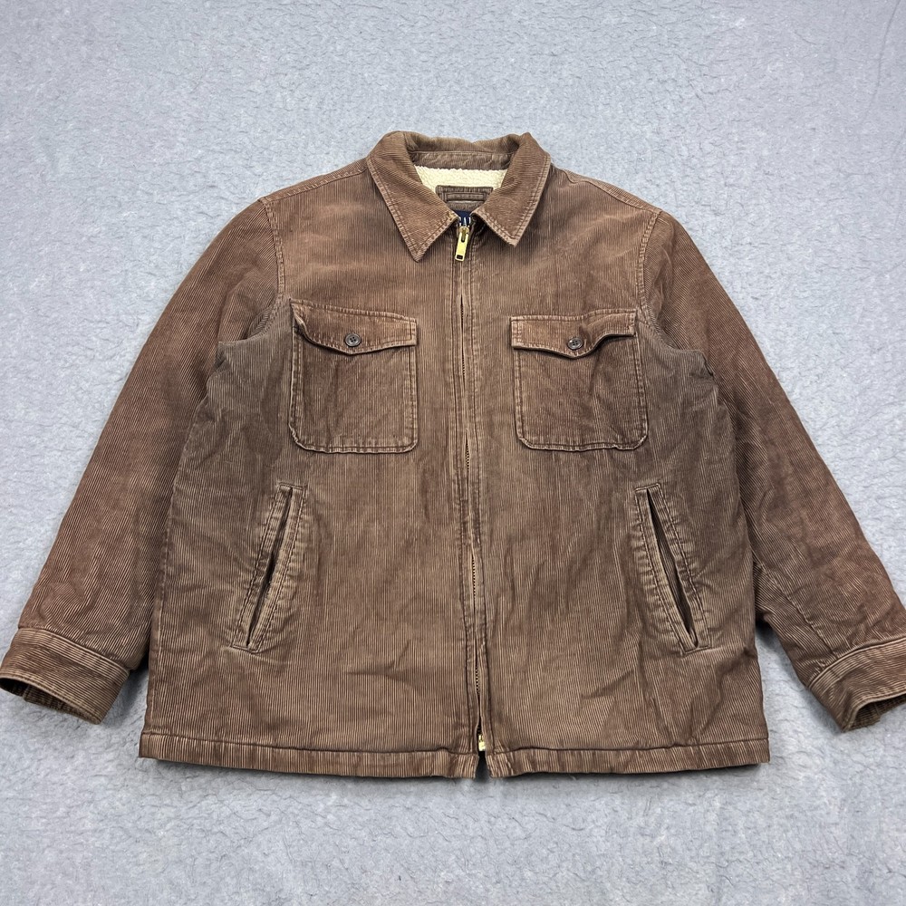 GAP Corduroy Jacket Men XL Brown Sherpa Lined Full Zip Chore Barn Field Coat Y2K